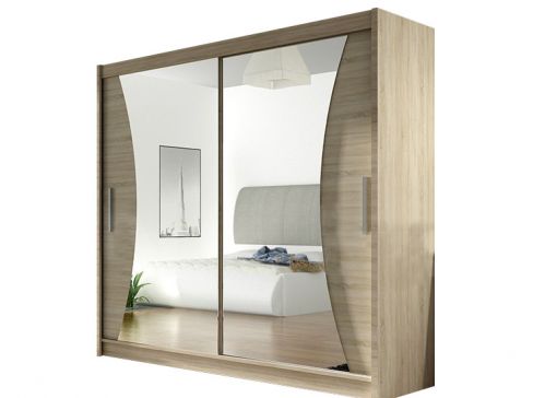 Šatní skříň Bega V šíře 180 cm s dvojitým zrcadlem a posuvnými dveřmi
