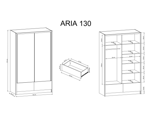 Šatní skříň Pi Aria 130 1L šíře 134 cm