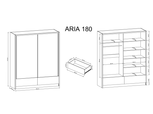 Šatní skříň Pi Aria 180 1L šíře 184 cm