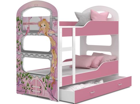 Dětská dvoupatrová postel Fdm Dominik s potiskem hloubky 168 cm