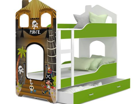 Dětská dvoupatrová postel Fdm Dominik Domek s potiskem hloubky 198 cm