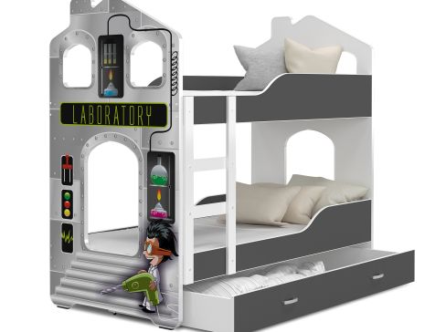 Dětská dvoupatrová postel Fdm Dominik Domek s potiskem hloubky 198 cm