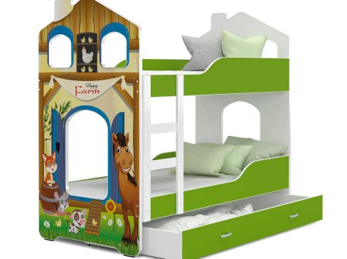 Dětská dvoupatrová postel Fdm Dominik Domek s potiskem hloubky 168 cm