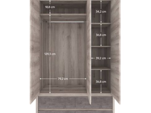 Skříň se zrcadlem K Jesi 3d4s šíře 127 cm - kaštan nairobi / onyx