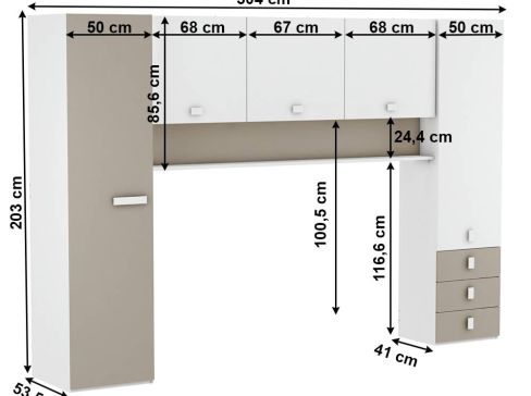 Sestava dětského pokoje K Tidy - bílá / šedohnědá