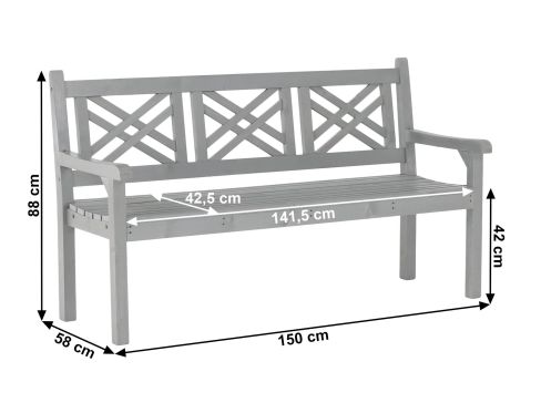 Dřevěná zahradní lavička K Fabla šíře 150 cm šedá