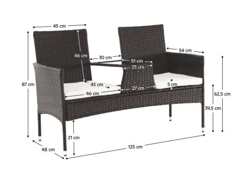 Zahradní lavice se stolkem a poduškami K Lalit šíře 125 cm hnědá / krémová