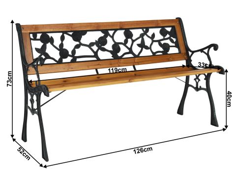 Zahradní lavička K Faiza šíře 126 cm černá / přírodní