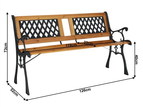 Zahradní lavička K Jadara šíře 126 cm černá / přírodní