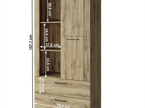 Otevřený regál K Dorsi 1d2s šíře 80 cm - dub navarra