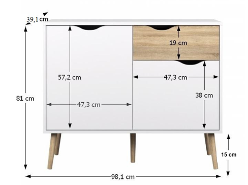 Komoda K Oslo 75387 šíře 98 cm - bílá / dub