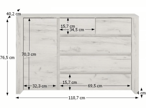 Komoda K Angel 1D-5S Typ 41 šíře 119 cm - bílá