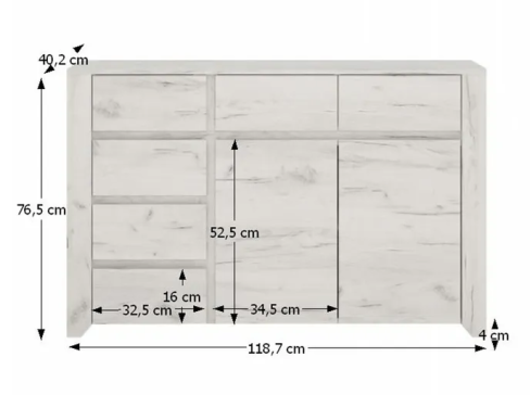 Komoda K Angel Typ 42 šíře 119 cm - bílá