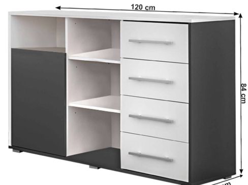 Komoda K Masimo šíře 120 cm - antracit / bílá