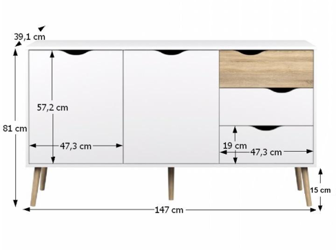 Komoda K Oslo 75381 šíře 147 cm - bílá / dub