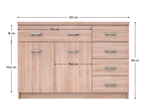 Komoda K Topty 2d5s Typ 22 šíře 120 cm - dub