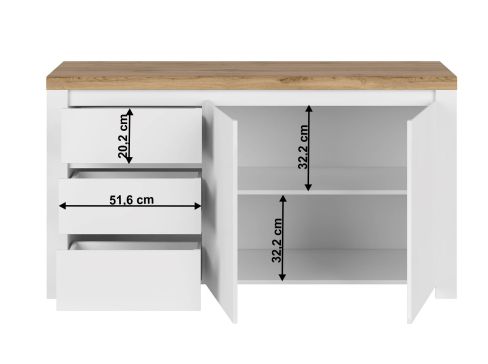 Komoda K Vilgo 2d3s šíře 156 cm - bílý lesk / dub wotan