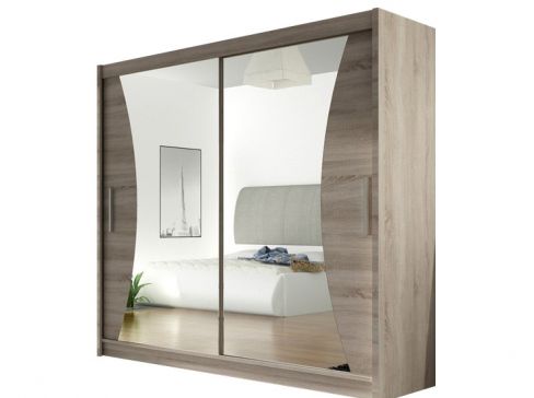 Šatní skříň Bega V šíře 180 cm s dvojitým zrcadlem a posuvnými dveřmi