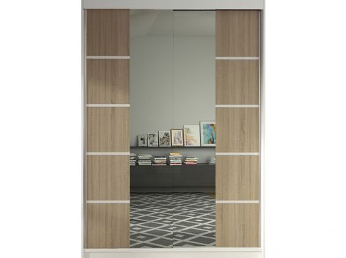 Šatní skříň Lino V šíře 120 cm s půleným zrcadlem a posuvnými dveřmi