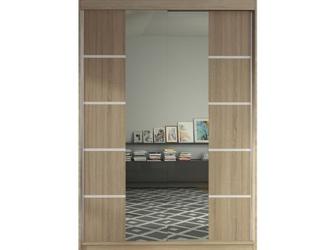 Šatní skříň Lino V šíře 120 cm s půleným zrcadlem a posuvnými dveřmi