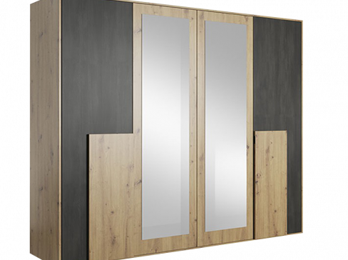 Šatní skříň Bafra šíře 200 cm se zrcadly a klasickými dveřmi