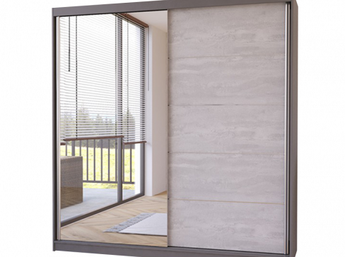 Idzczak šatní skříň Beton šíře 183 cm s posuvnými dveřmi a zrcadlem