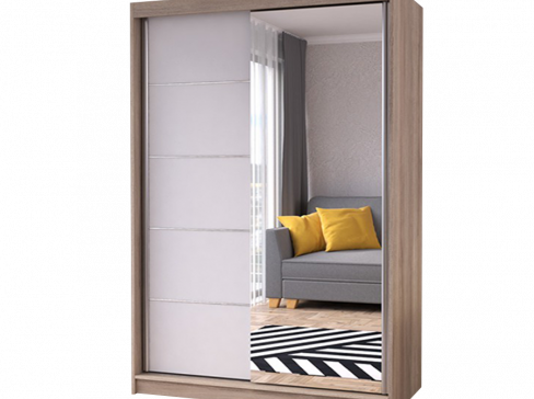 Šatní skříň Neomi 05 značky Idzczak šíře 120 cm s posuvnými dveřmi a zrcadlem