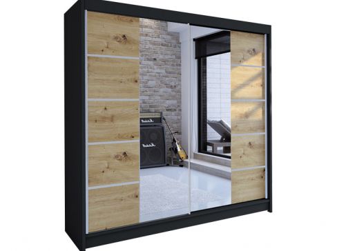 Šatní skříň Talin V šíře 180 cm s půleným zrcadlem a posuvnými dveřmi