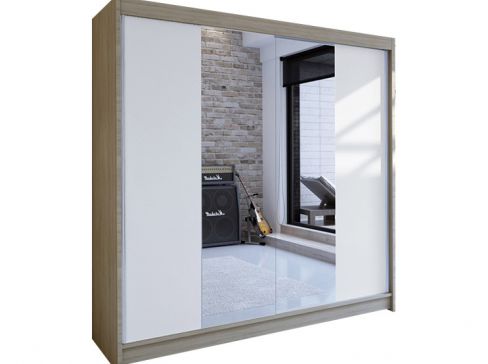 Šatní skříň Talin II šíře 180 cm s půleným zrcadlem a posuvnými dveřmi