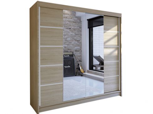 Šatní skříň Talin V šíře 180 cm s půleným zrcadlem a posuvnými dveřmi
