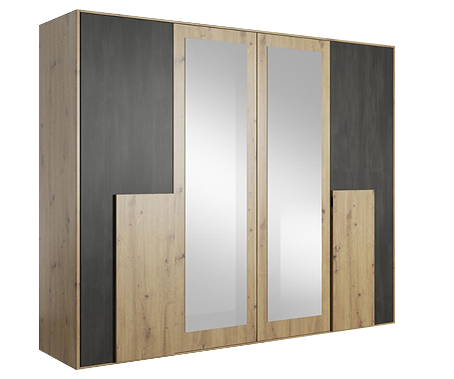 Šatní skříň Bafra šíře 200 cm se zrcadly a klasickými dveřmi