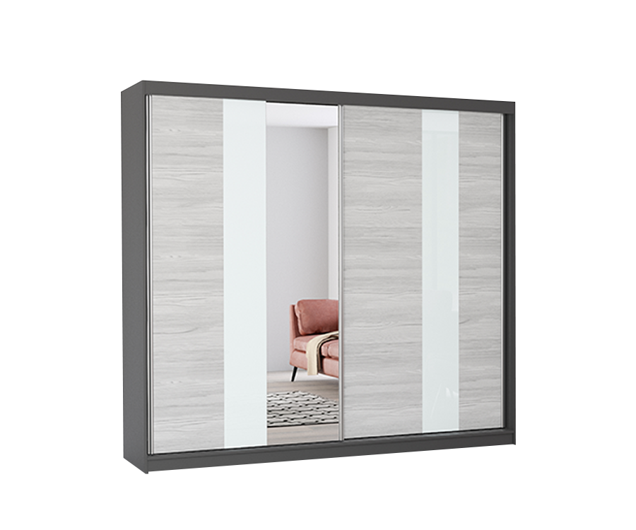Idzczak šatní skříň Multi 32 šíře 233 cm se zrcadlem a posuvnými dveřmi